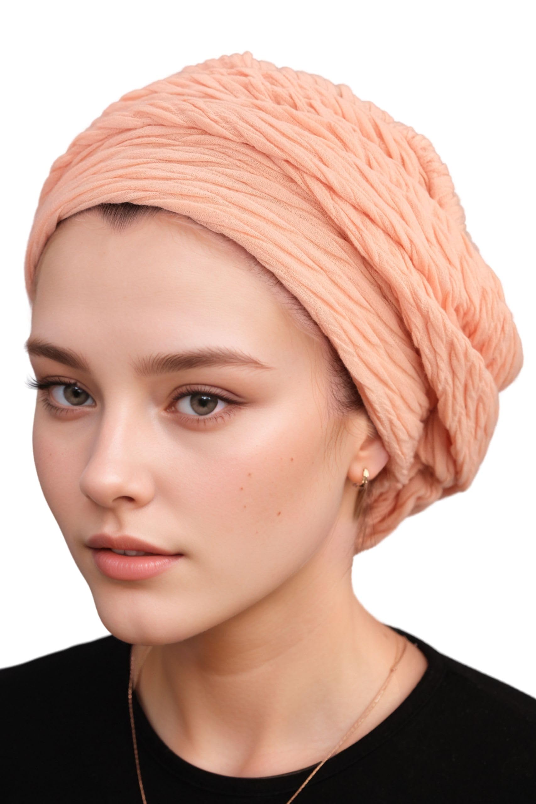 Ermandina Women's Peach Jewish Head Covering For Velvet Beret Tichel Snood Headcovering, Xs