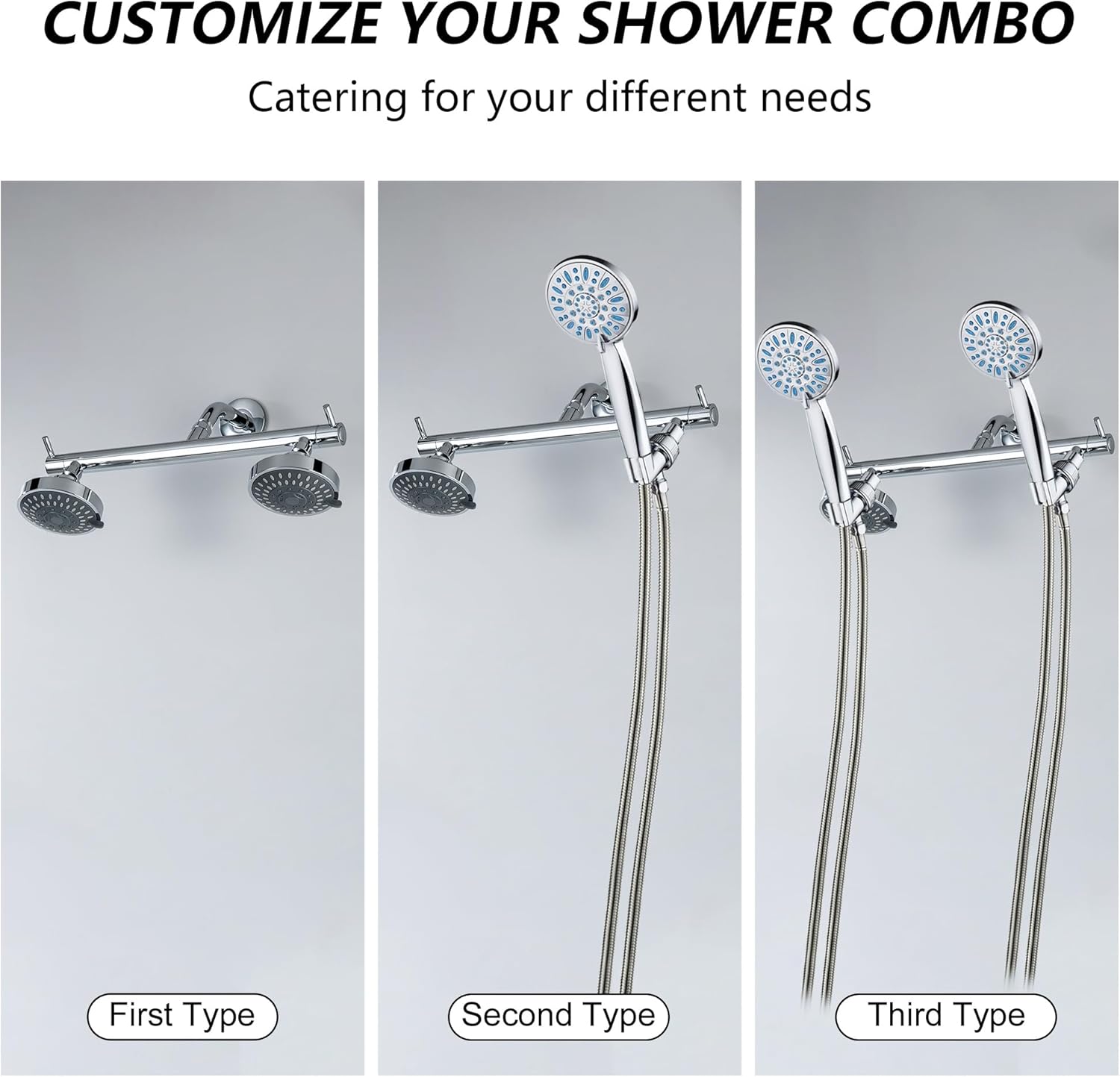 Dual Shower Head Adapter Chrome for DIY Double Shower Heads with Shut-Off Valve, G1/2 Connection Shower Head Splitter, for Rain & Handheld Shower Combo
