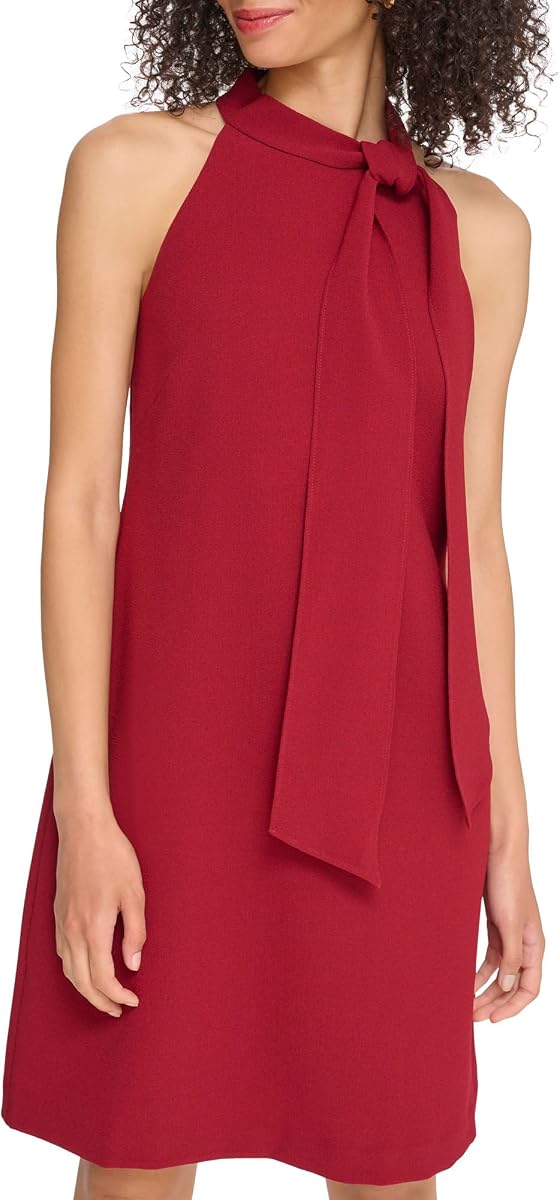 Mini vestido sin mangas con cuello halter y lazo para mujer