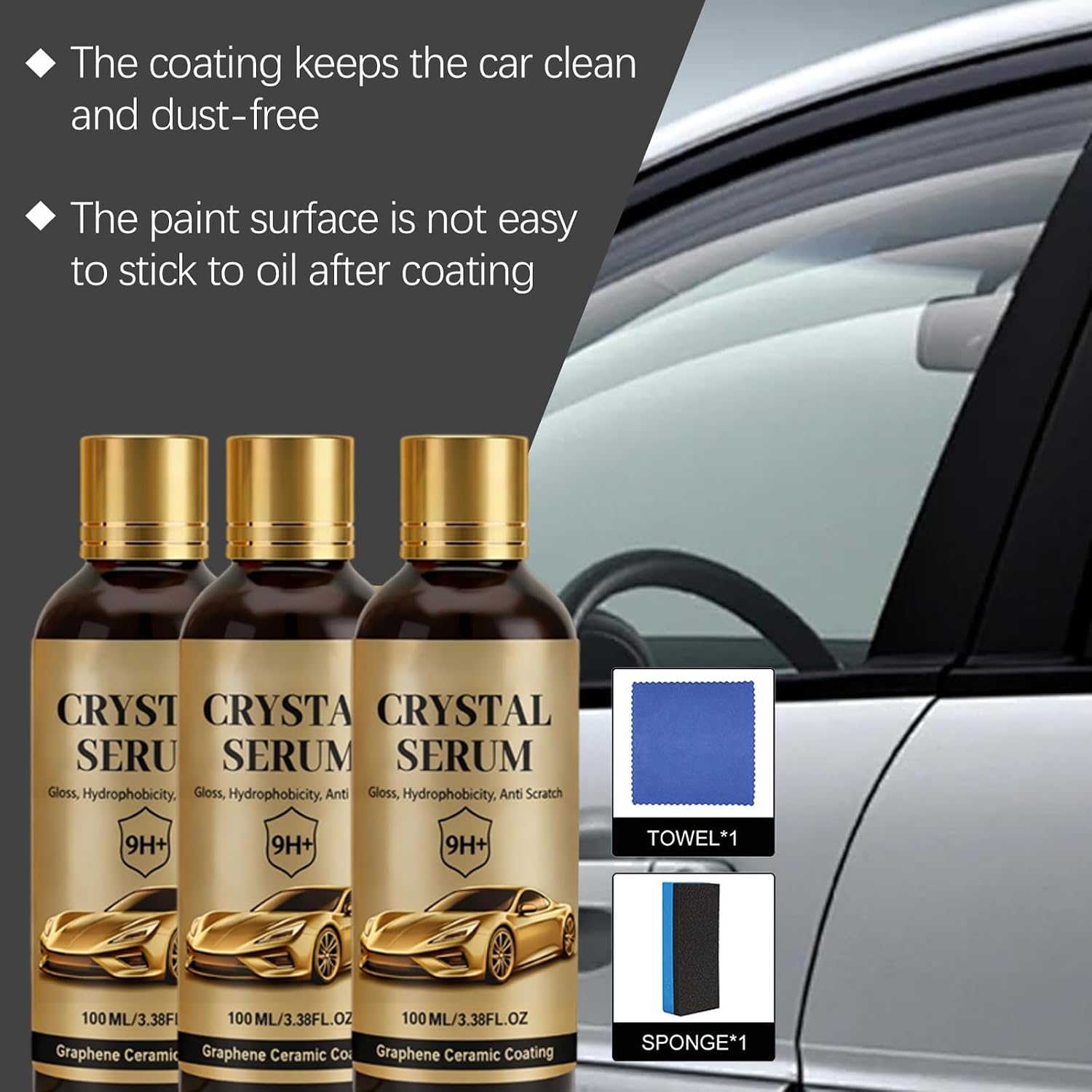 PTZ Crystal Serum,Ptz Crystal Serum for Cars,9h Graphene Ceramic Coating,Long Lasting Car Protection, Gloss Hydrophobicty Anti Scratch (2PC)