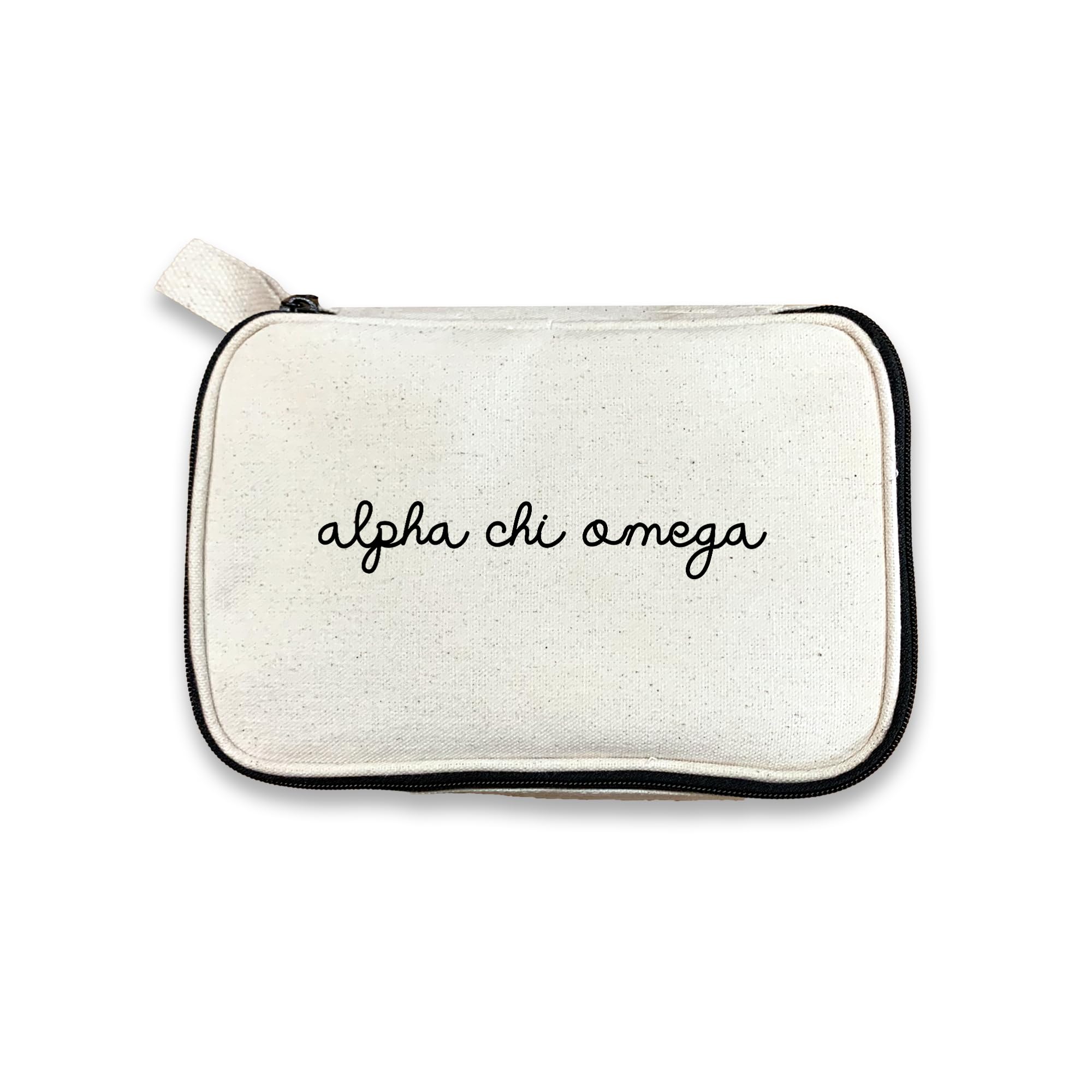 sockprints Alpha Chi Omega Sorority Makeup Bag – Script Font Cosmetic Pouch for Big Little, Travel, Toiletries & Greek Life Gifts
