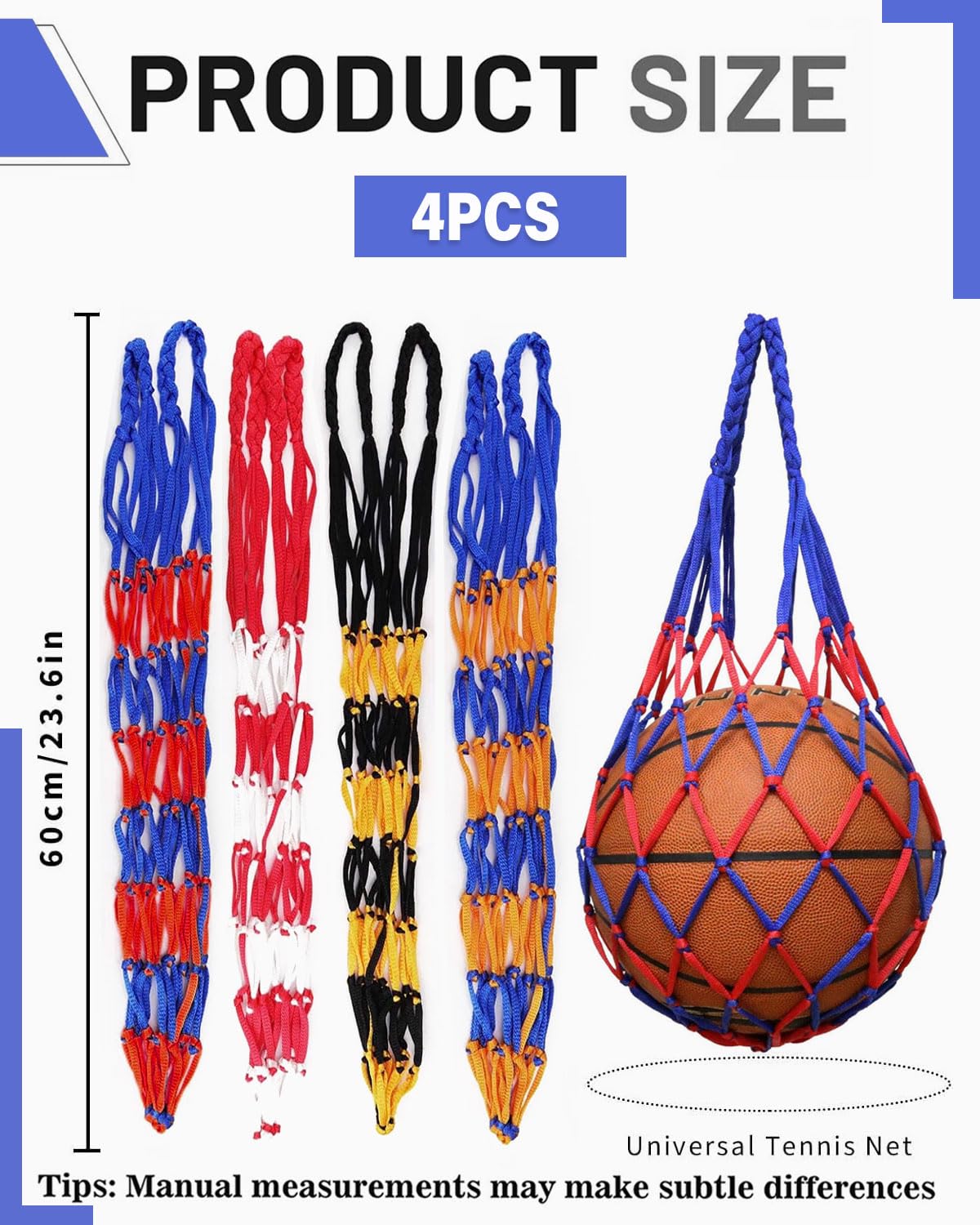 Bolsa para Balón, Red para Balones de Fútbol, Baloncesto, Voleibol, 4 Pcs (3 Colores)