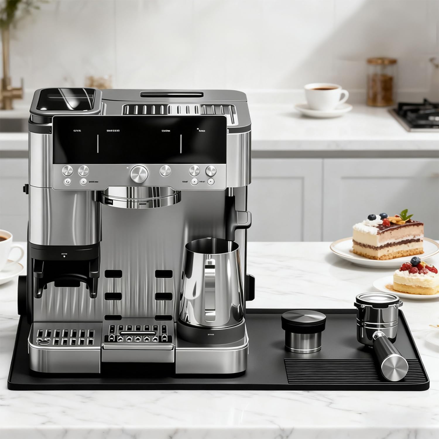 Base para cafetera Ninja Luxe Cafe ES601EU/ES701EU, 2-en-1 Barista mat, estera de goteo, alfombrilla de tamper antideslizante, estera de silicona resistente al calor para máquina portadora de filtro