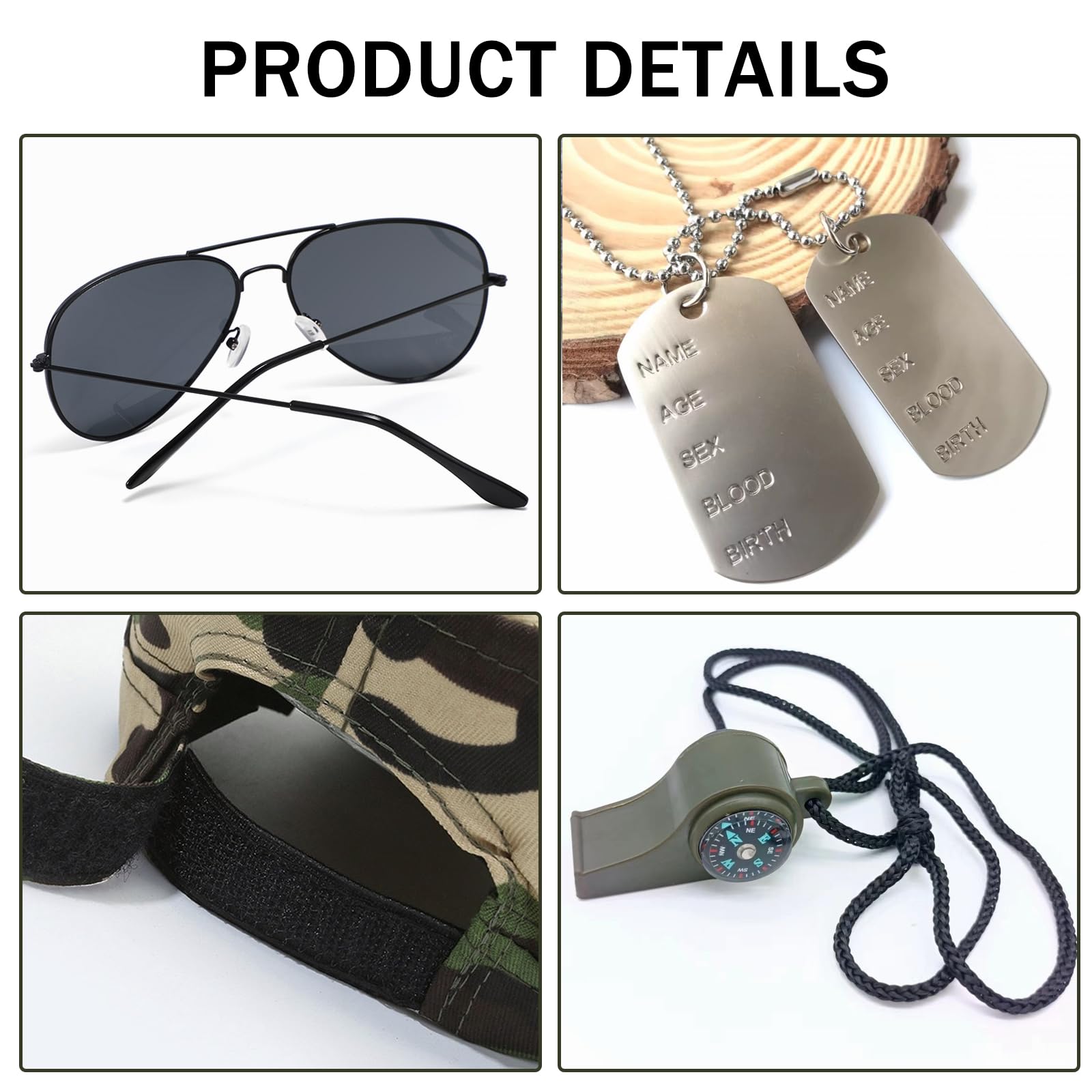 EDLMKM 5pc Army Fancy Dress Accessories Set, Army Fancy Dress Set, Army Costume Accessories, Camo Hat, Neck Warmer - Image 4