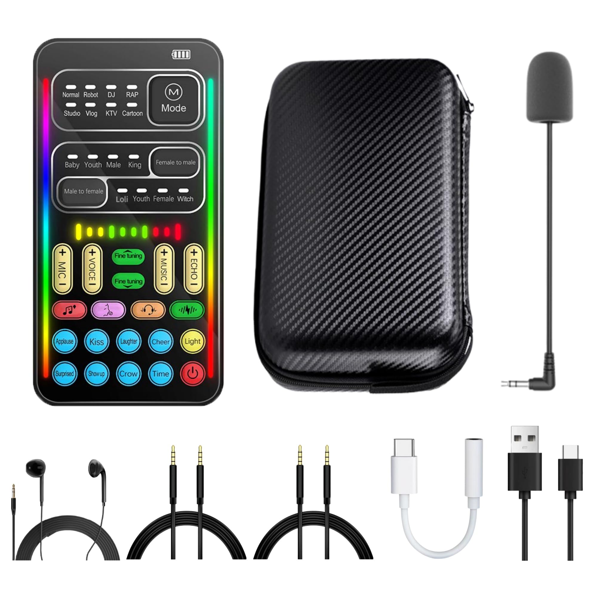 Photo 1 of AROWKE i9 Voice Changer Kit with Mini Mic & Type-C Adapter