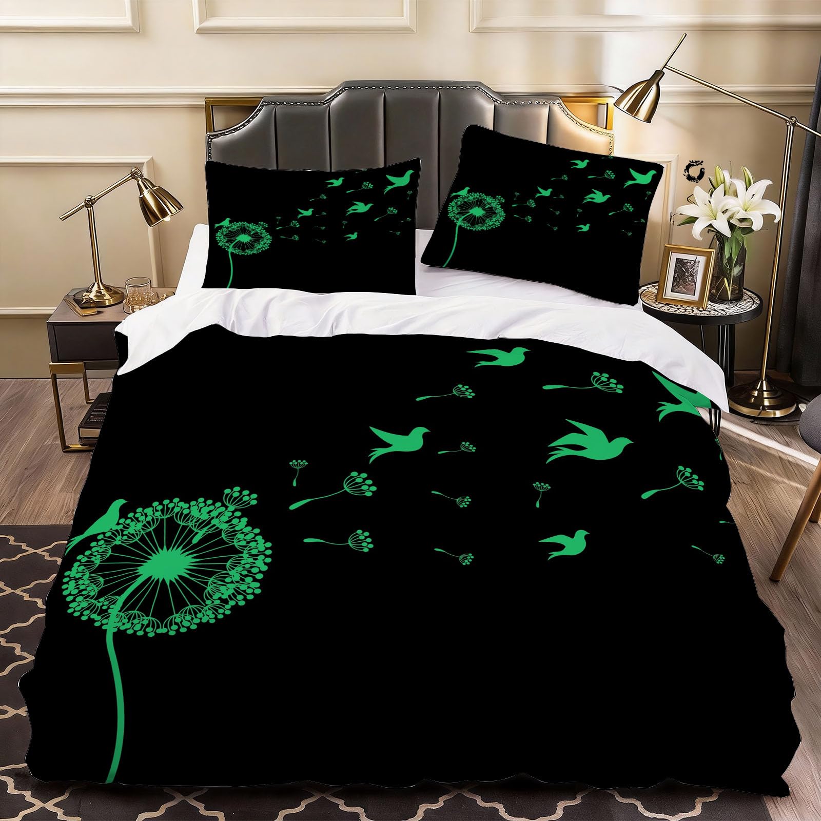 3D Dandelion Duvet Cover Blossom Flowers Bedding Double Bed Set, Soft Microfiber Comforter Cover Printed with Zipper Closure Quilt Coverr 200x200 cm and 2 Pillowcases