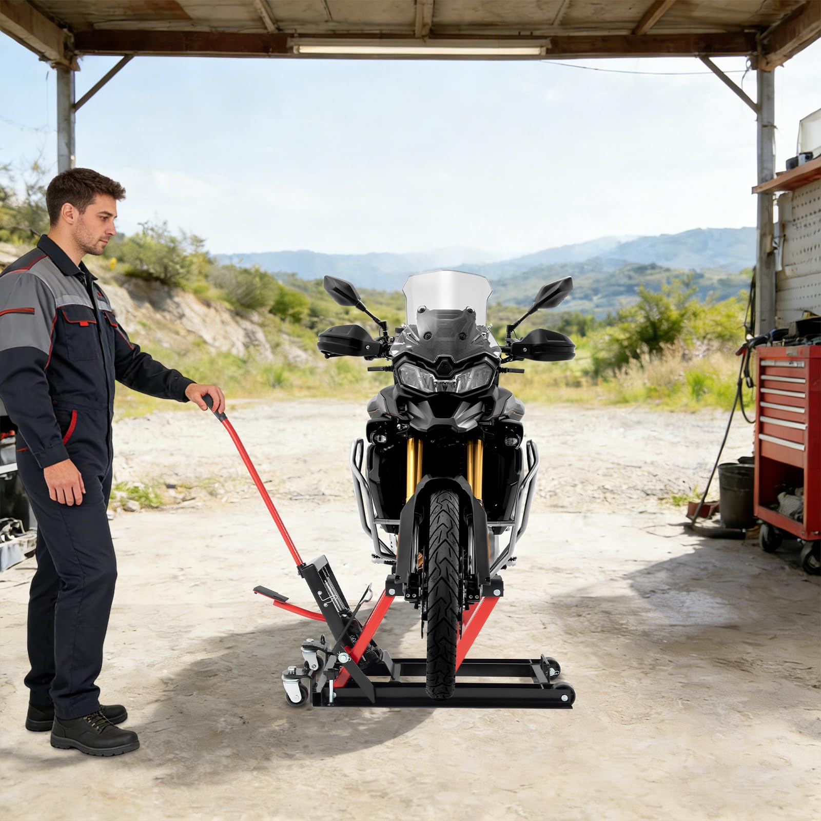 Sollevatore idraulico per moto, 680 kg, 115-365 mm, supporto di montaggio