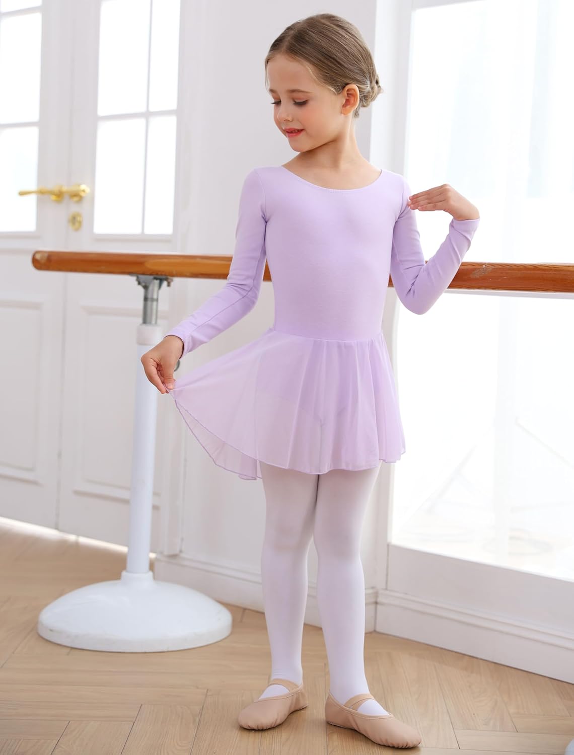 MdnMd Toddler Girls Long Sleeve Ballet Leotards Dresses Dance Skirt Ballerina Tutu Outfits - Image 5