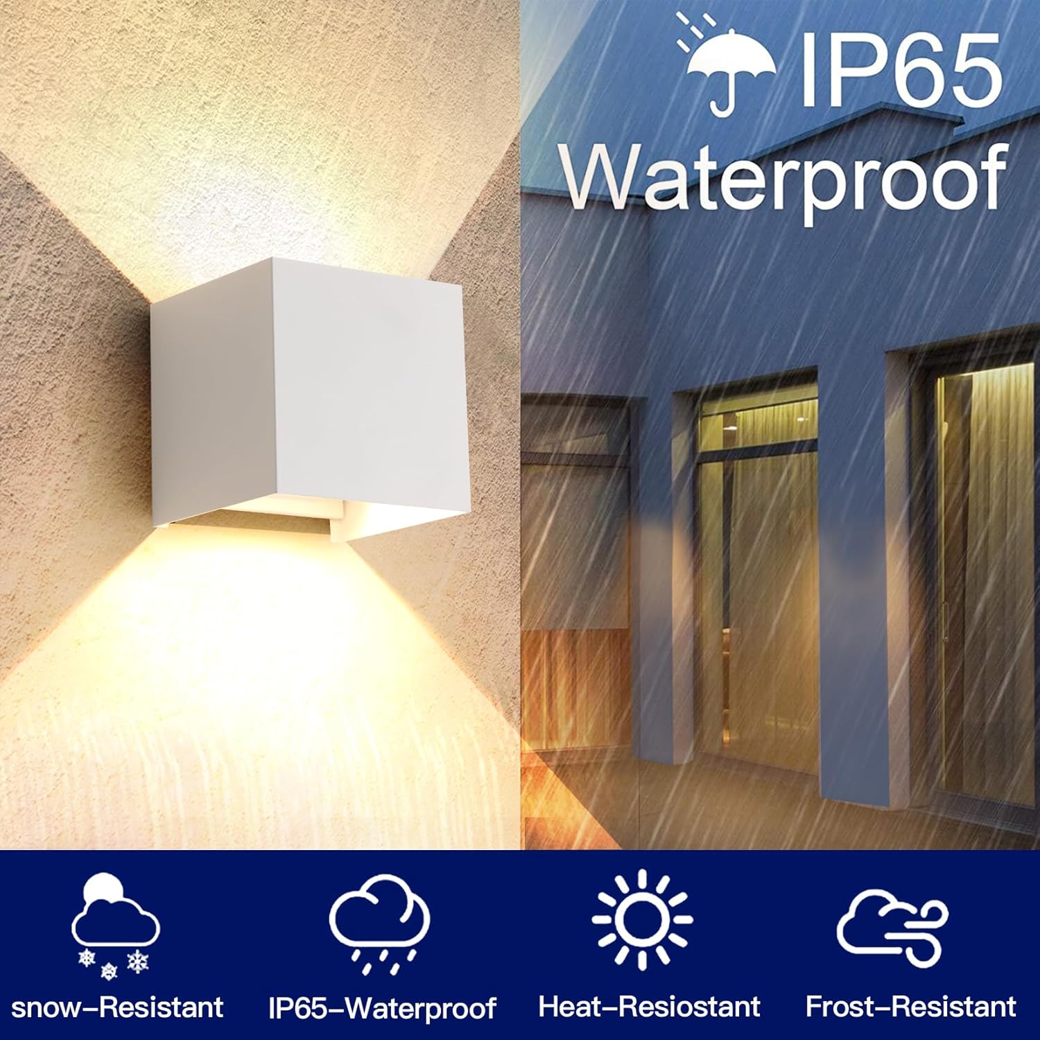 Up and Down Lights Outdoor Wall Lights Porch Lights, Square Aluminum Exterior Lighting Fixtures IP65 Waterproof Sconce Lights 3 Colors 3000K/4000K/6000K for Garden Shop Yard Patio Park 20W White