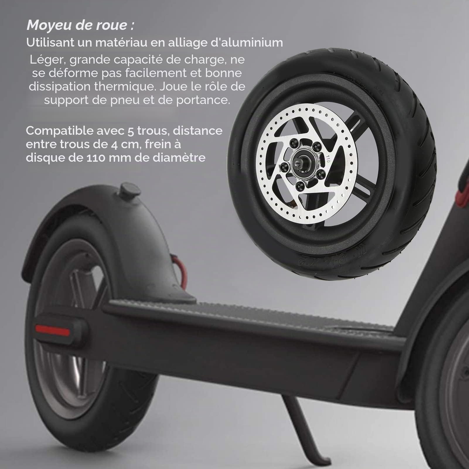 BuyWeek Roue Arrière de Trottinette Électrique avec Frein à Disque 110 mm pour Xiaomi M365/1S/Lite, Pneu Pneumatique de Roues de Rechange de Scooter Électrique de 8,5 Pouces