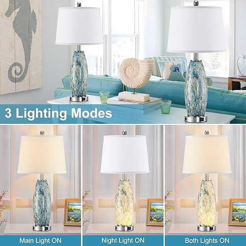 Miniatura 3 de Juego de 2 lámparas de mesa de 29 pulgadas de alto, lámparas modernas grandes para dormitorio con luz nocturna, lámparas de noche costeras con USB