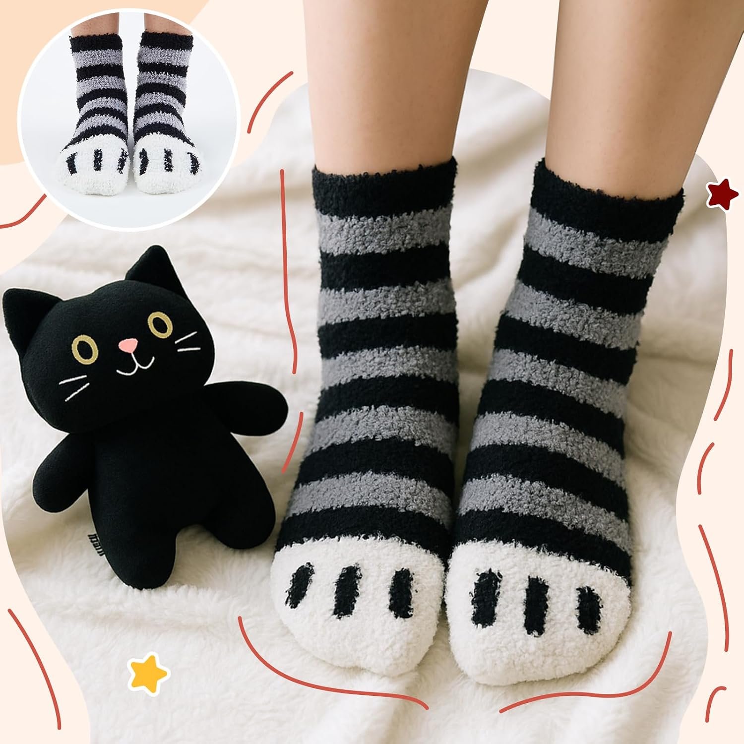 Skicuff Black Cat Slippers for Women Socks Gift