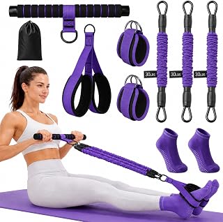 Pedal Resistance Band Set, 90LB Resistance Bands with Bar, Ankle Straps & Non Slip Grip Socks, Workout Bands with Foot Pedals for Home Gym, Pilates, Leg, Glute & Full Body Exercise