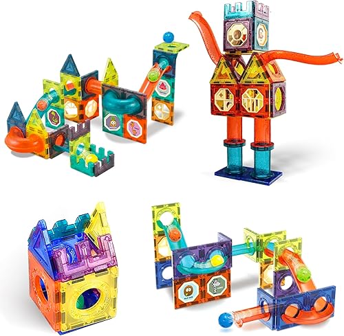 Miniatura 3 de Marble Run - Juego de 262 piezas de azulejos magnéticos de bloques de construcción, juguete magnético de pista de carreras, juguete educativo STEM