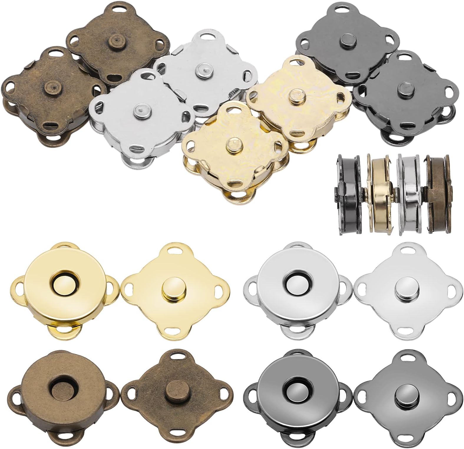 Abeillo 16 Sets Magnetic Snaps Button for Sewing, 14mm Magnetic Snap Closures Fasteners Snap Buttons Sewing on Snaps for Purse Handbag Wallet DIY Craft (4 Colors)