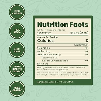 SweetLeaf Organic Pure Stevia Powder Shaker Jar 0.9 Oz (1 Pack) - Zero Calorie Sweetener No Erythritol, Stevia Leaf Extract, Natural Sugar Substitute for Coffee & Baking, Sugar Free, Keto Friendly