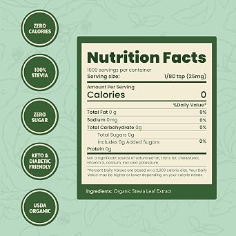 SweetLeaf Organic Pure Stevia Powder Shaker Jar 0.9 Oz (1 Pack) - Zero Calorie Sweetener No Erythritol, Stevia Leaf Extract, Natural Sugar Substitute for Coffee & Baking, Sugar Free, Keto Friendly