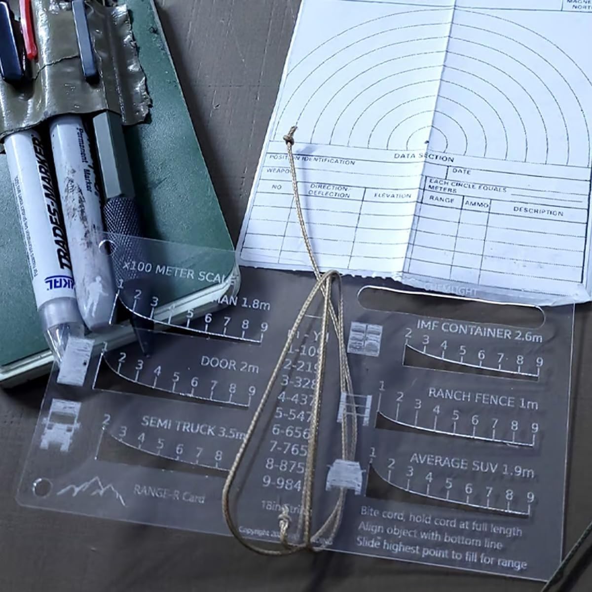 Entfernungsmesserkarte, tragbarer analoger Taschen-Entfernungsmesser, 100–900 m / 109–984 yd, Schießmessschieber-Werkzeug for die Jagd und das Schießen auf große Entfernungen, Rechner for die Entfernu