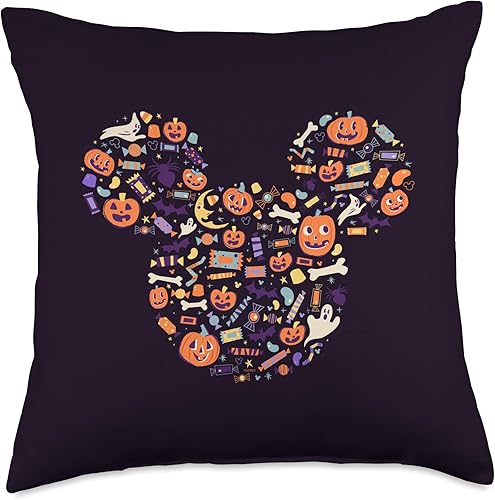 Disney Mickey Mouse Icon Candy and Pumpkins - Almohada de Halloween, 18 x 18 pulgadas, multicolor