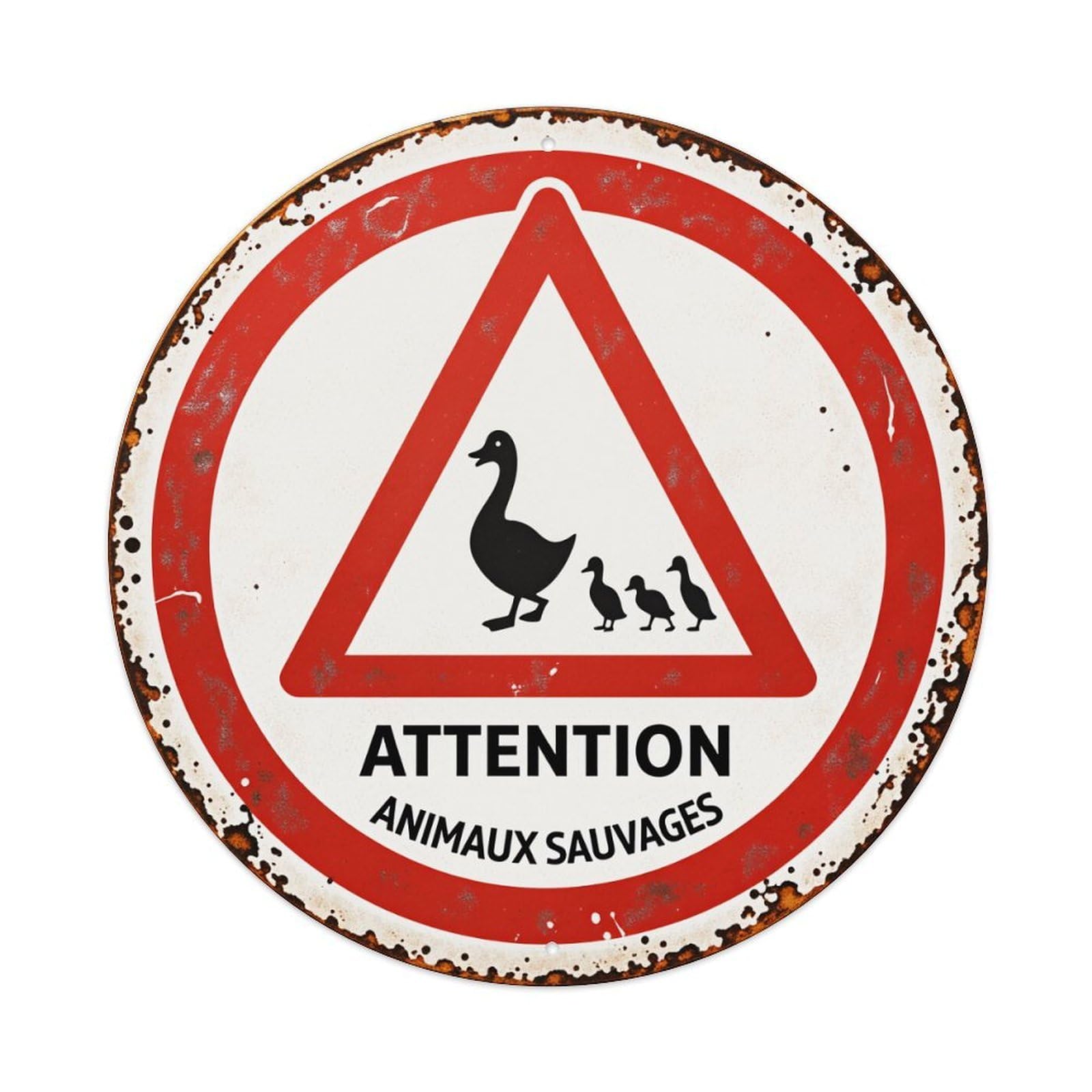 Attention Wild Animals Sign Pattern Round Tin Sign Vintage Metal Poster, Home Bar Garage Man Cave Cafe Indoor & Outdoor Wall Decoration 8x8Inches
