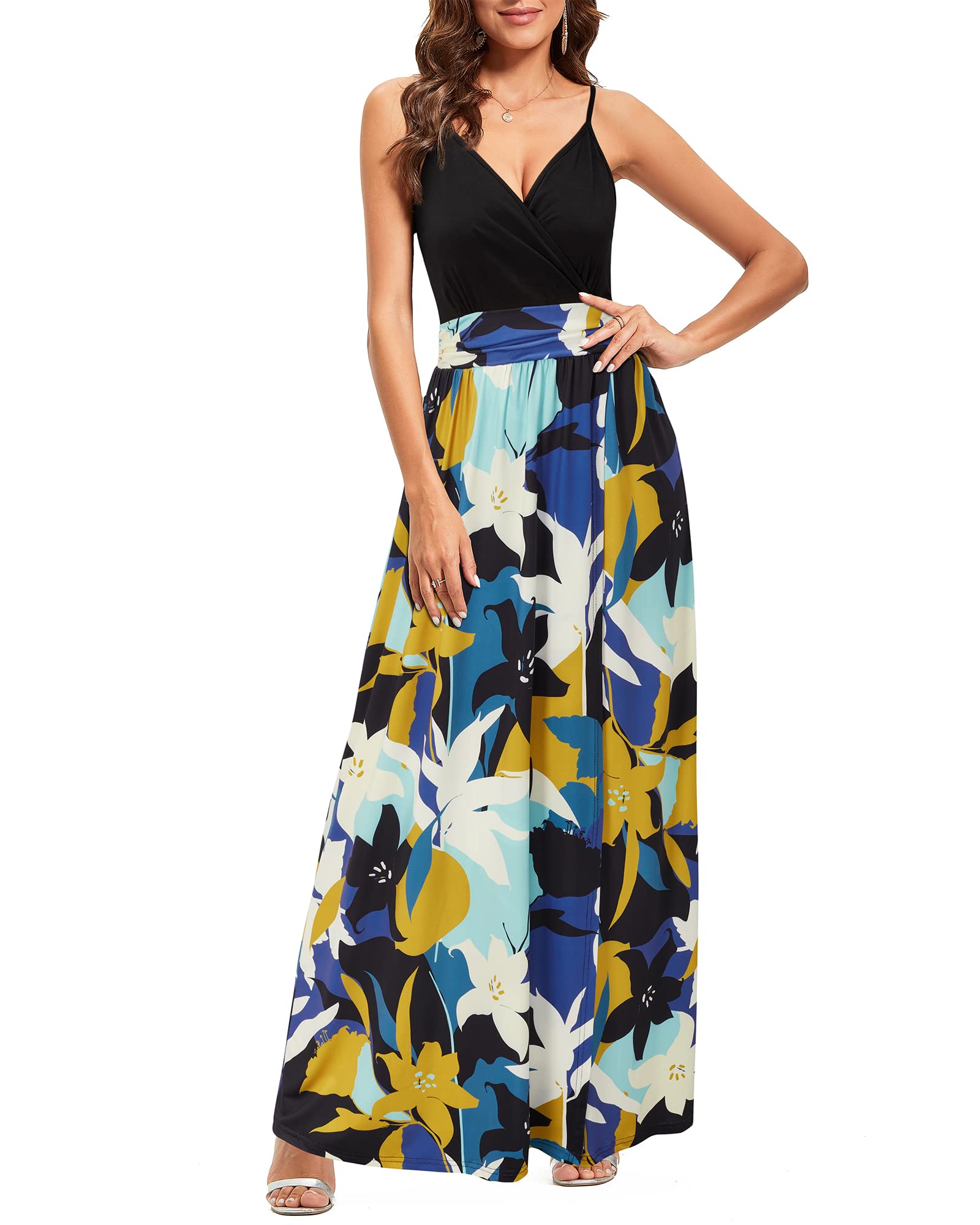 Newshows Vestido de Verano para Mujer Cuello en V Abertura Largo Maxi Elegante para Invitada de Boda