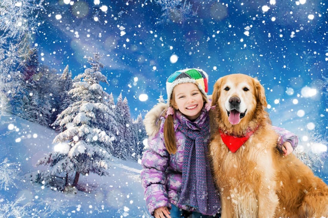 10x8ft Winter Backdrop for Photography Country Winter Forest Backdrops Winter Scene White Snowy Snowfield Landscape Photo Background Xmas Party Decorations Family Photo Shoot Props