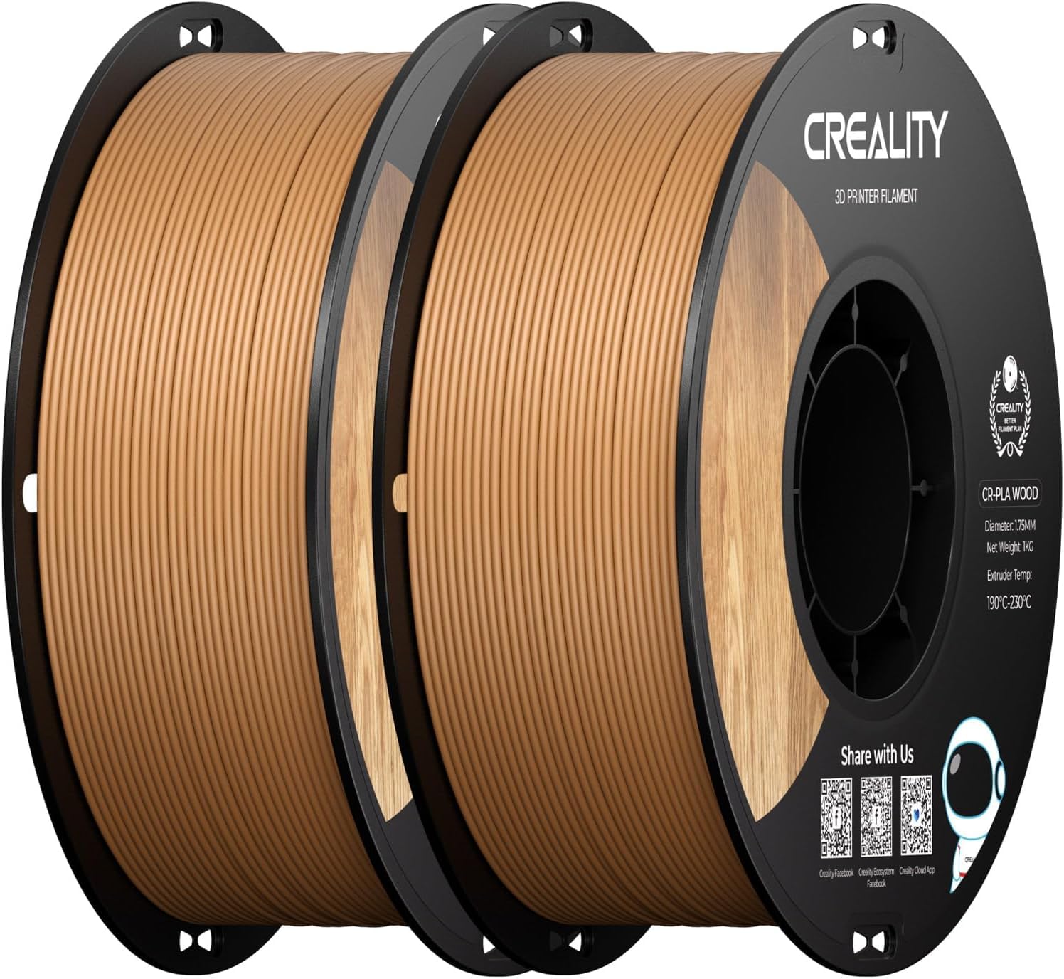 Creality Wood PLA Filament, 3D Printer Filament 1.75 mm, Smooth Silk Texture, Toughness, 2kg(4.4lbs)/Spool Printing Filament for All Printers (Wood)