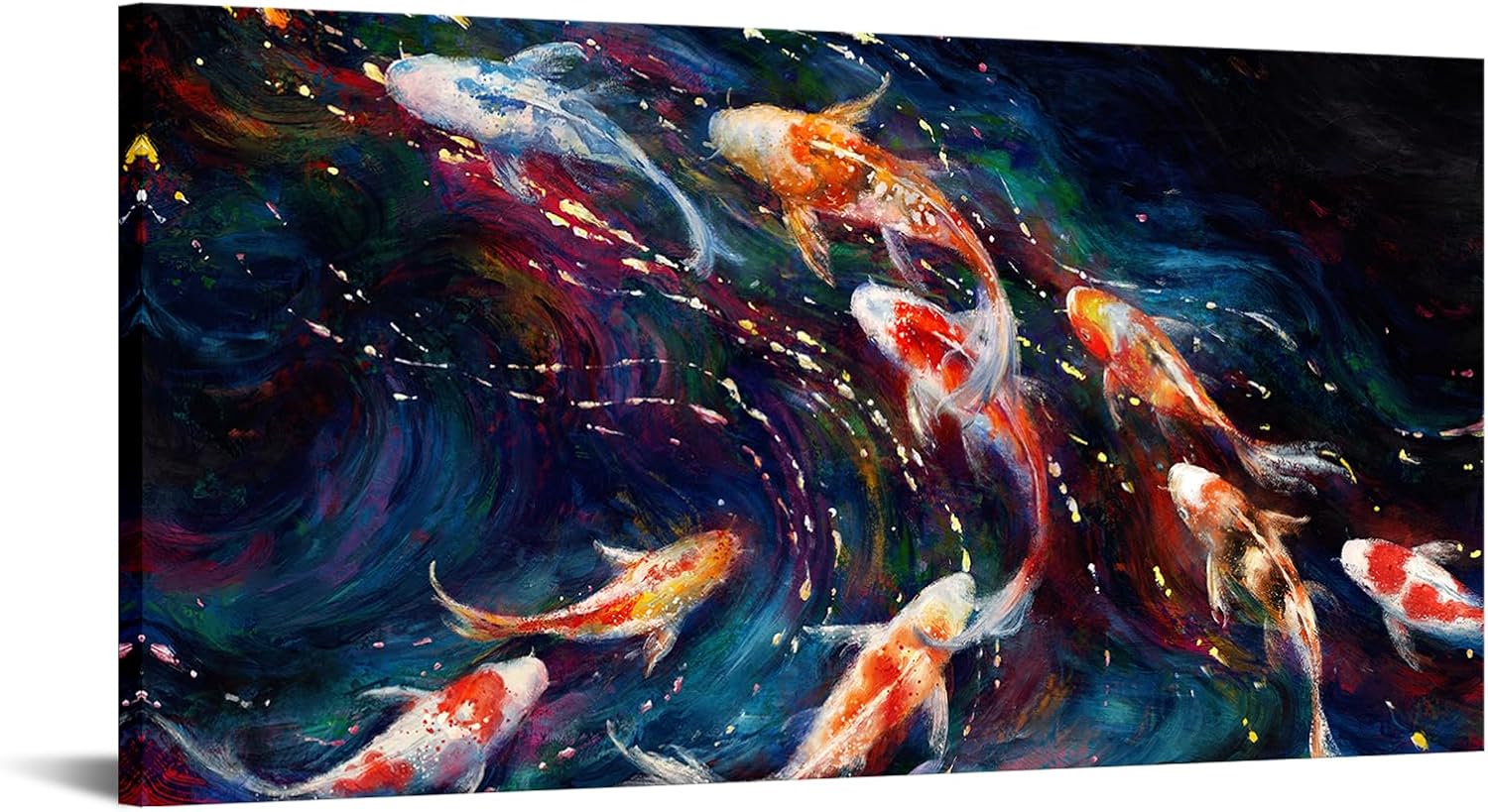 Nachic Wall Koi Fish Canvas Wall Art 9 Lucky Koi Fish Painting Pictures Prints Modern Zen Living Room Decorations 24"x48"