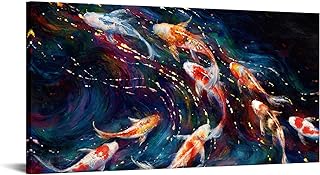 Nachic Wall Koi Fish Canvas Wall Art 9 Lucky Koi Fish Painting Pictures Prints Modern Zen Living Room Decorations 24"x48"