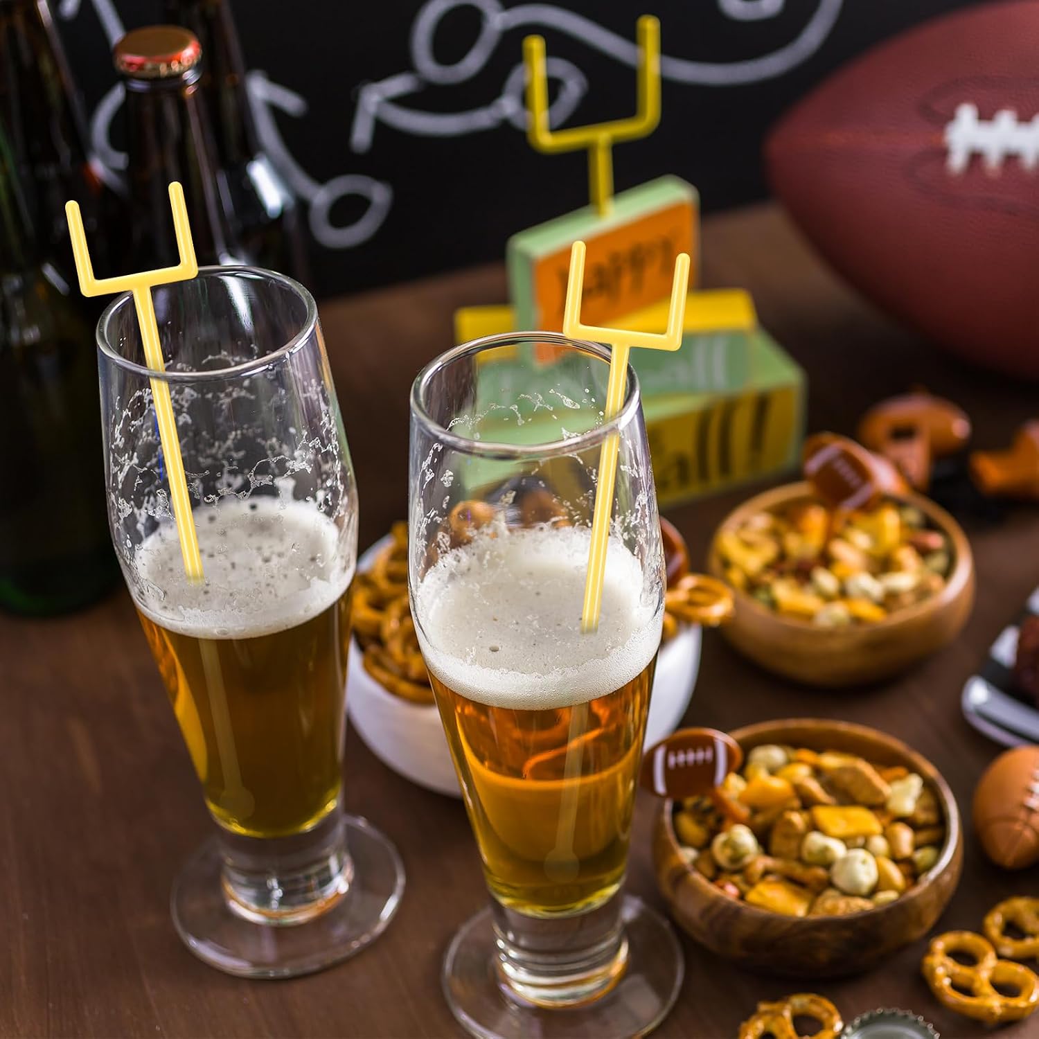 Chengu 30 Pcs Football Drink Stirrers Goal Post Stir Sticks Football Coffee Stirrers Plastic Swizzle Sticks Hot Cocoa Bar Supplies Coffee Bar Decoration for Football Game Day Party Favors Supplies