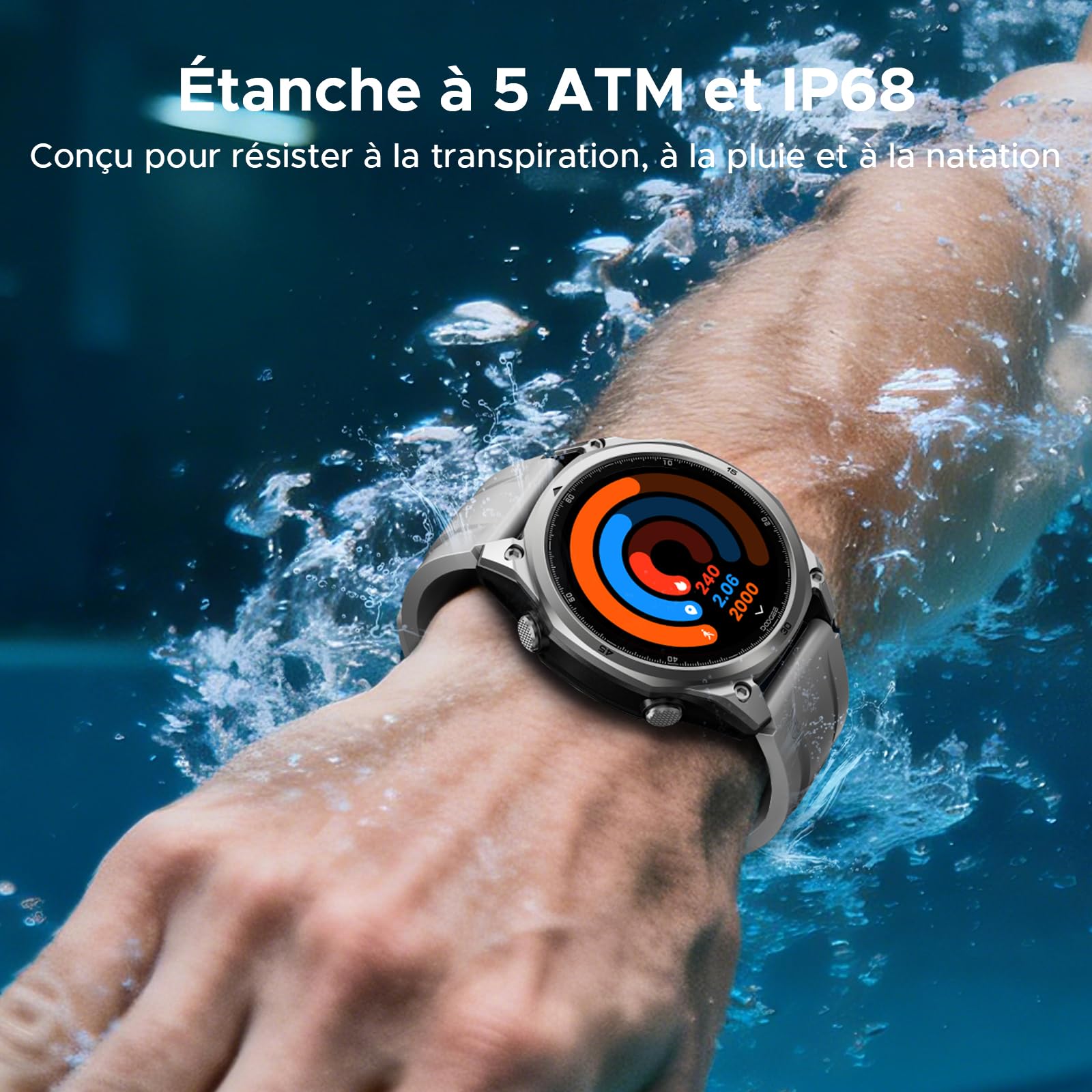Anywise W1 Lite Montre Connectée Homme,1.43''AMOLED Smartwatch avec Appel Bluetooth, 5ATM Fitness Tracker,170+ Modes Sport,12 Jours Autonomie/Heart Rate/SpO2/Sleep Monitor