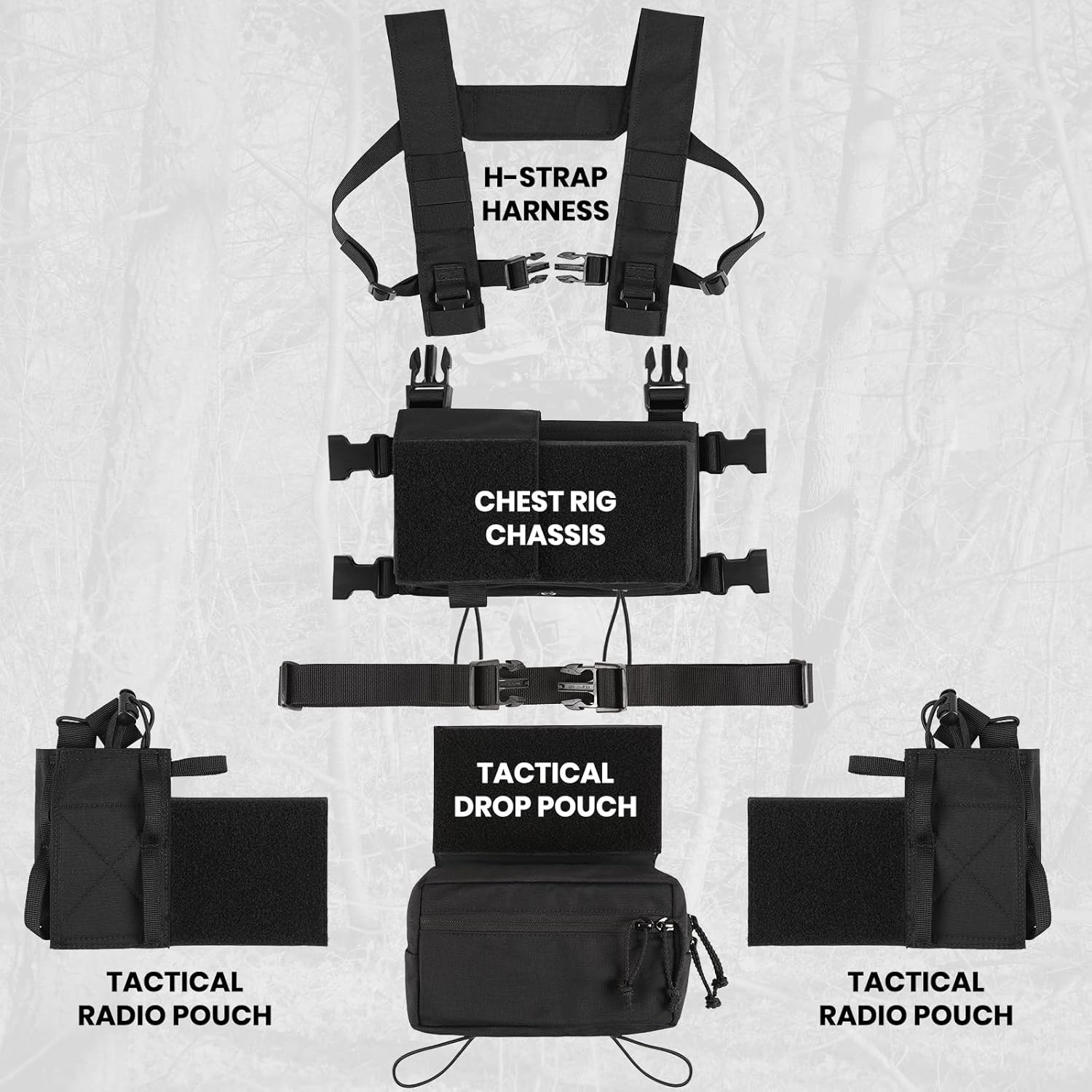 Tactical Chest Rig, MOLLE Compatible Plate Carrier System, 5.56/7.62 Mag Pouches, Detachable Panels