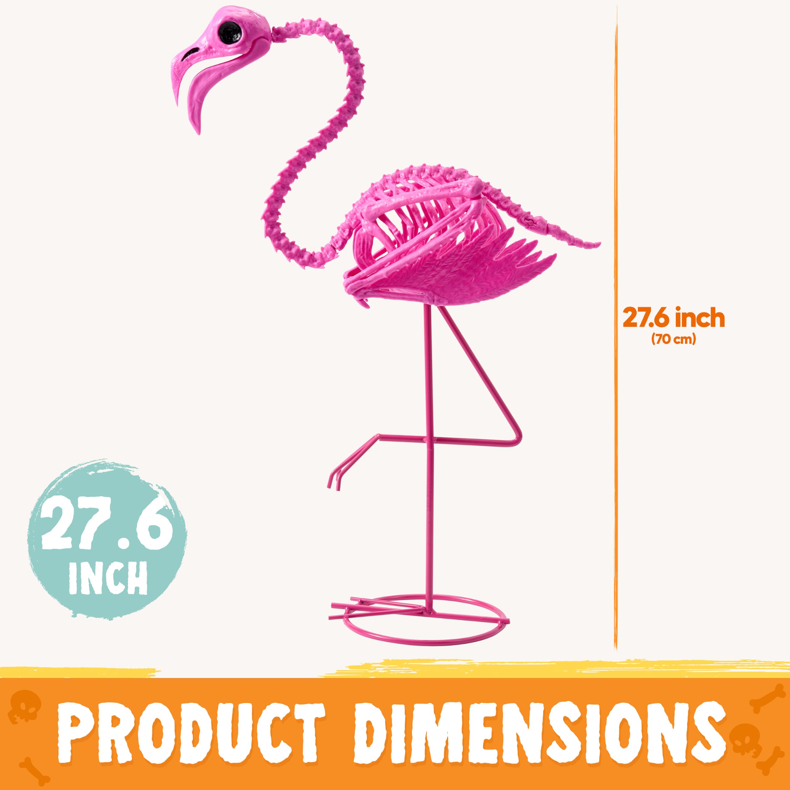 JOYIN Scheletro di fenicottero, decorazioni per Halloween, altezza 70 cm, spettrale scheletro con giunti mobili, per Halloween, interni, esterni, cortile, giardino, prato, patio, decorazione (rosa)