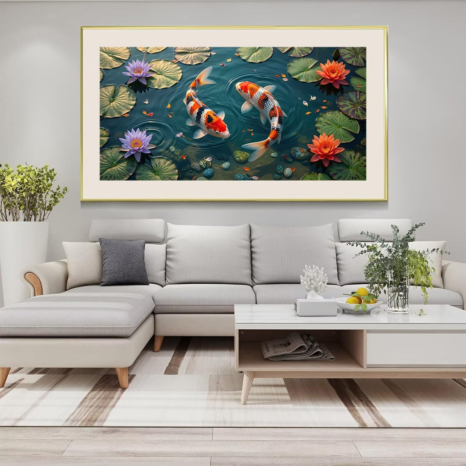 Diamond Painting Lotus Diamond Painting Erwachsene Groß XXL Karpfen, 5D Full Eckige Steine Drill Diamanten Malen Nach Zahlen, DIY Set Kreativ Set für Erwachsene Home Decor Wanddeko 100x200cm, Cod-916