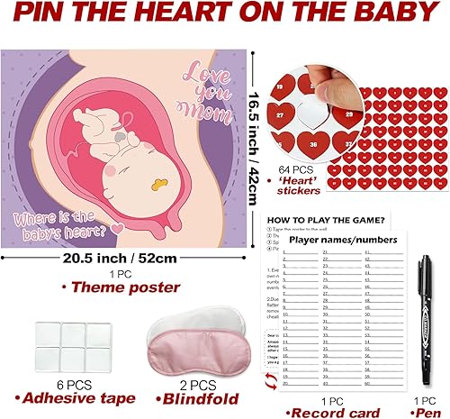 Miniatura 2 de Juegos de baby shower, pin the heart on the baby, divertidos juegos de baby shower, actividades temáticas de pañales, juegos de fiesta, suministros