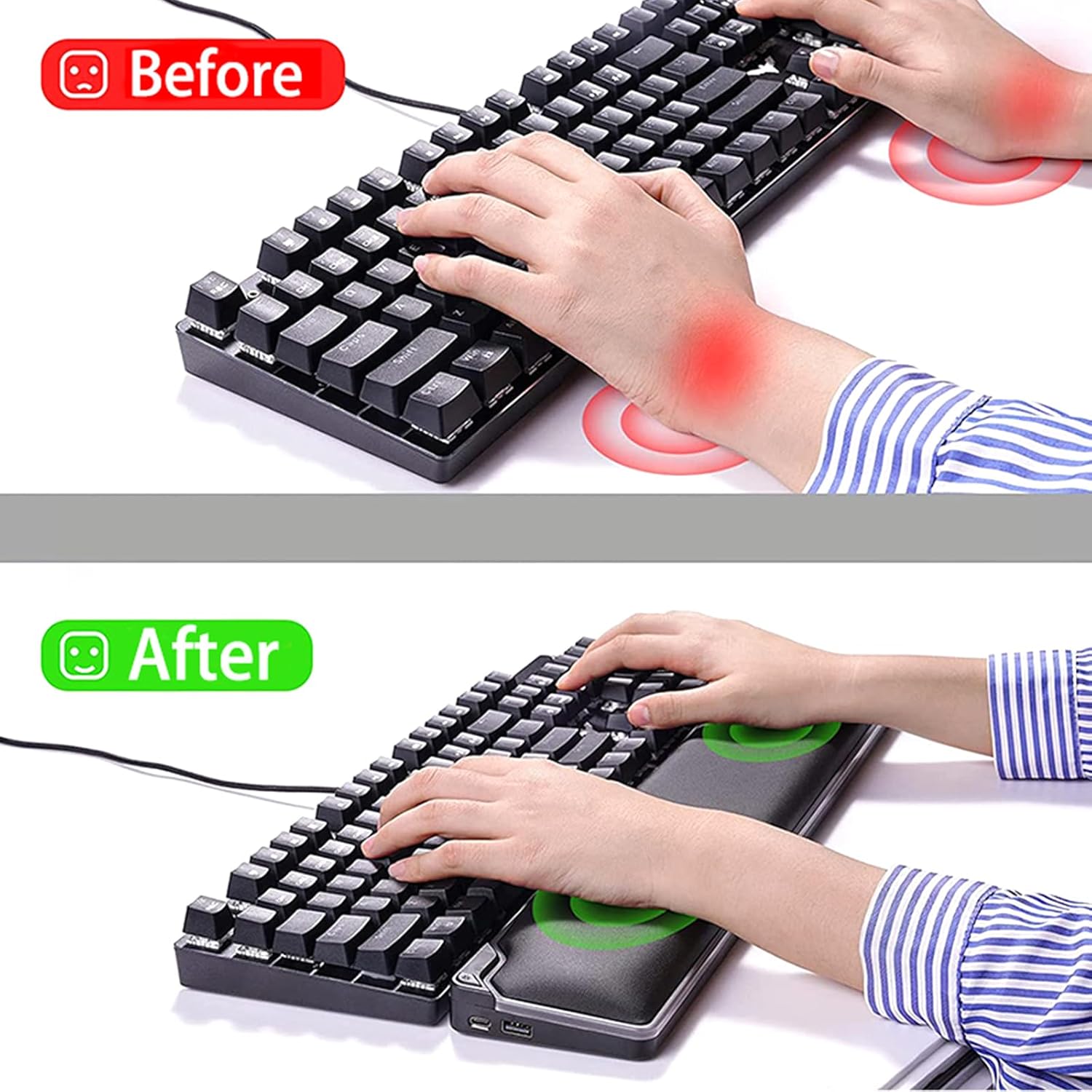 RGB Keyboard Wrist Rest Support Ergonomic Wrist Cushion Pad Memory Foam for Computer Notebook Laptop Office Worker Memory Foam