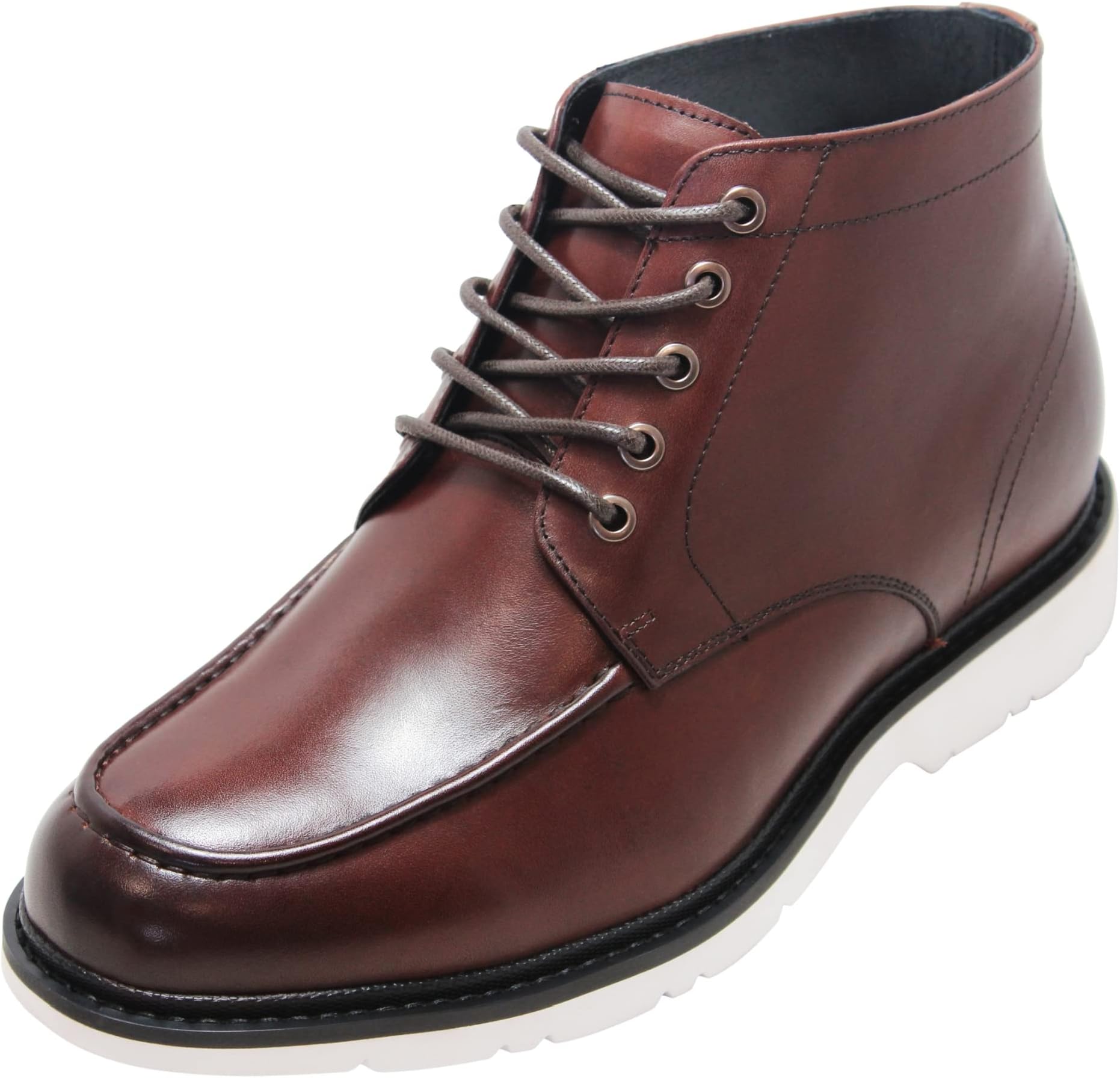 CALTO Men's Invisible Height Increasing Elevator Shoes - Dark Brown Leather Lace-up Mid-top Casual Boots - 3.2 Inches Taller - Y41091 - Size 8 D(M) US