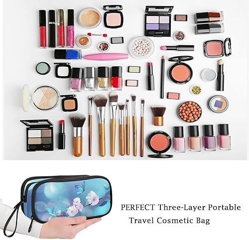 Miniatura 7 de Fustylead Estuche grande de mariposa azul, bolsa de papelería portátil minimalista con asa para escuela, escuela, oficina, viajes