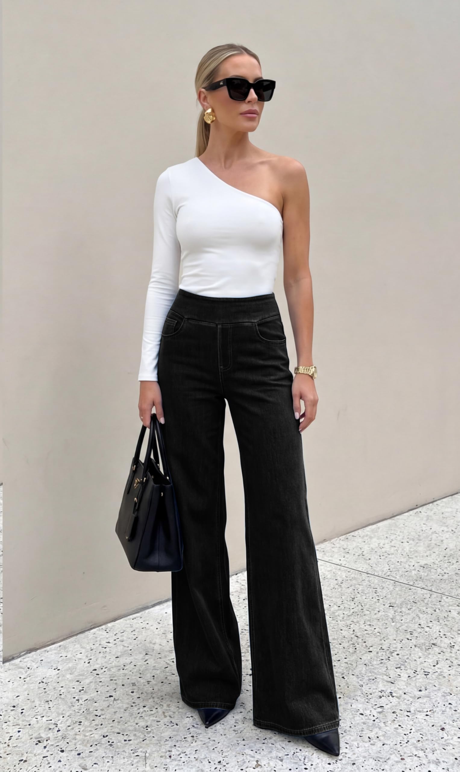 LaiEr Vaqueros Pierna Ancha para Mujer,con Efecto Reductor Abdominal y Corte Recto Holgado. Ideales para el Ocio y Fitness.Tejido de Denim Elástico a la Moda,Sin Efecto Desgastado ni Bigotes