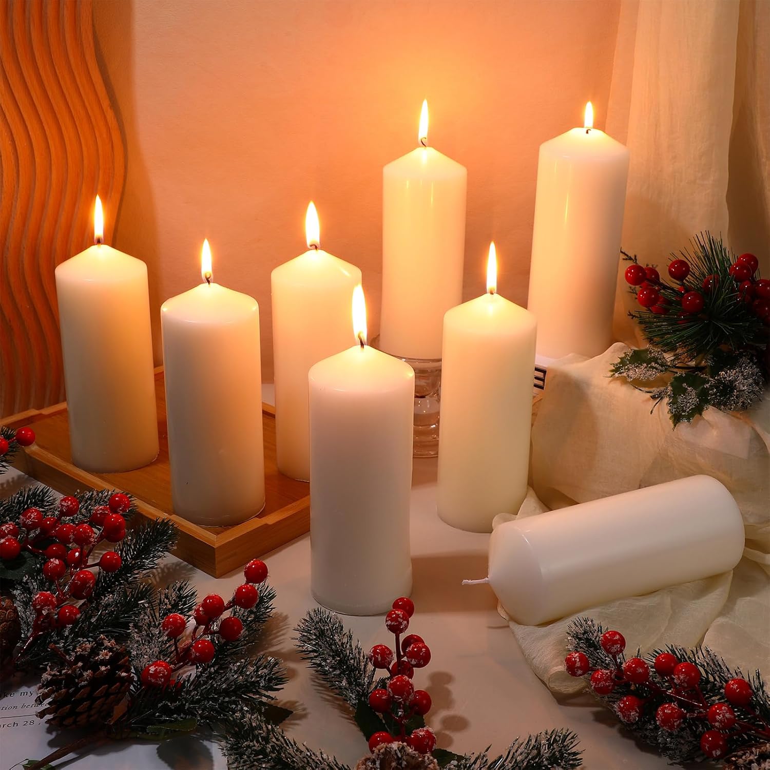 MTLEE 20 Pack White Pillar Candles Bulk, 2.7 x 5.1 Inches 50 Hour Long Burning Dripless Unscented Smokeless Wax Pillar Candles Set for Wedding Birthday Parties Dinner Church Home Emergency