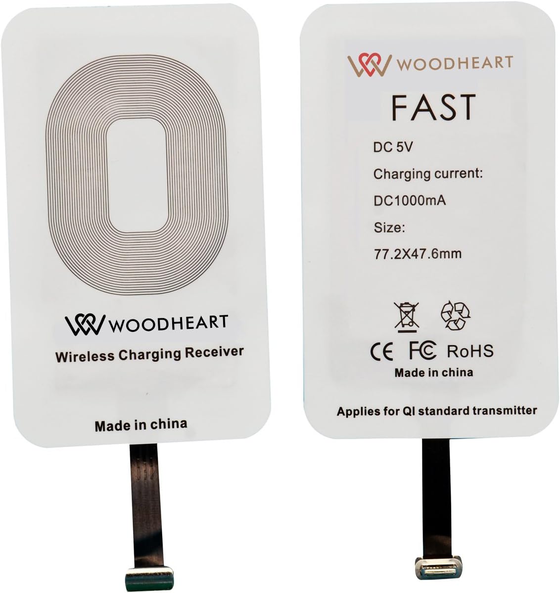 WOODHEART Universal QI Wireless Charging Receiver for iPhone 7 plus, iPhone 6s plus, iPhone 5 5s, iPhone 5C, iPad mini etc (IOS Receiver)