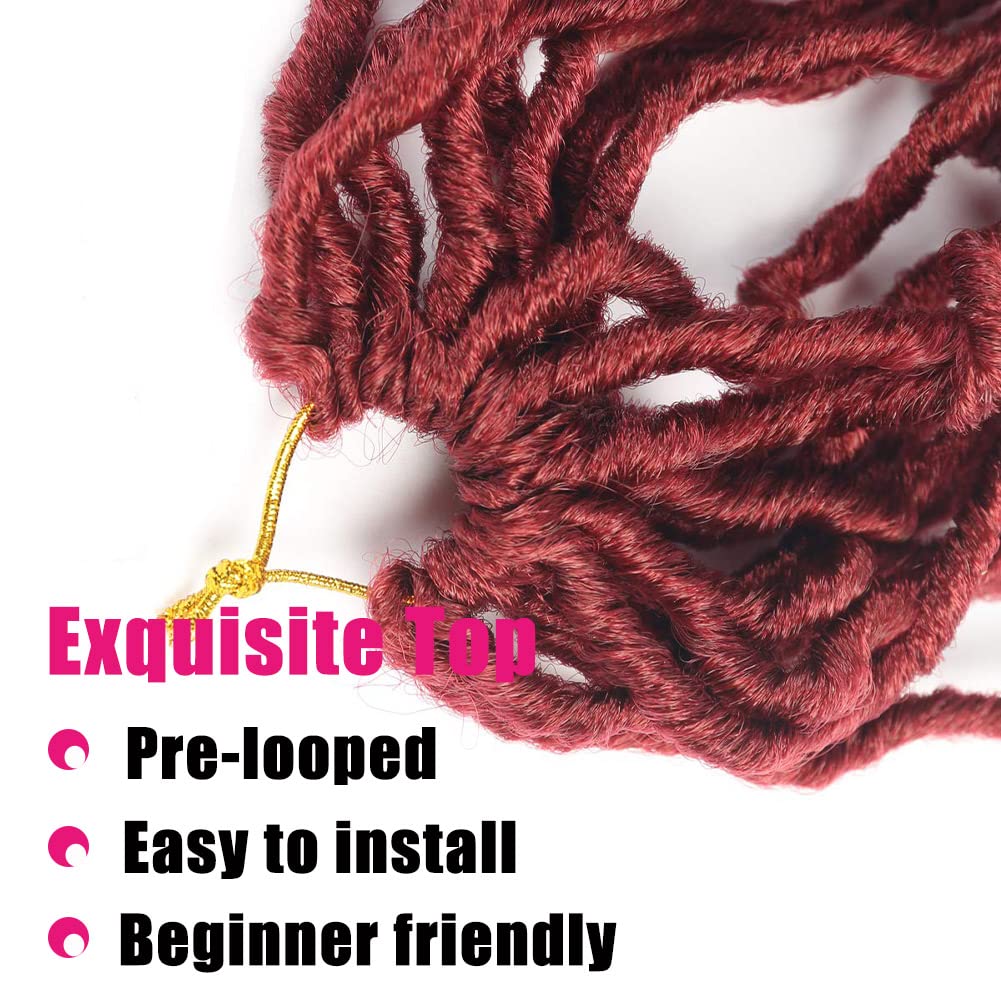 Soft Locs 24 Inch 6 Packs Faux Locs Crochet Hair Pre Looped Wine Red Color Synthetic Hair Soft Goddess Locs Curly Wavy Crochet Braids Hair for Women(24Inch, BUG#)