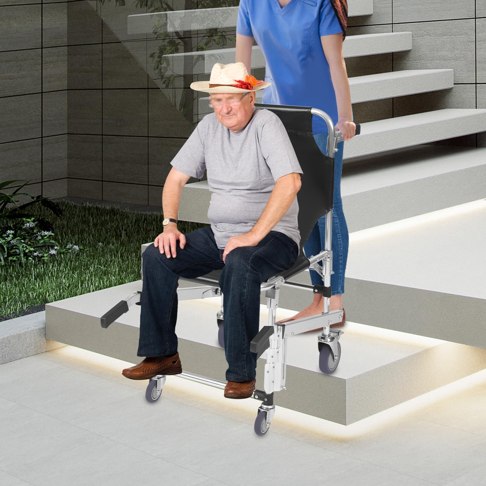 Chaise d'escalier pliable d'urgence, chaise roulante montante d'escalier, chaise de transport pliable pour la maison, les écoles, les hôpitaux, les maisons de retraite, les pompiers (noir)