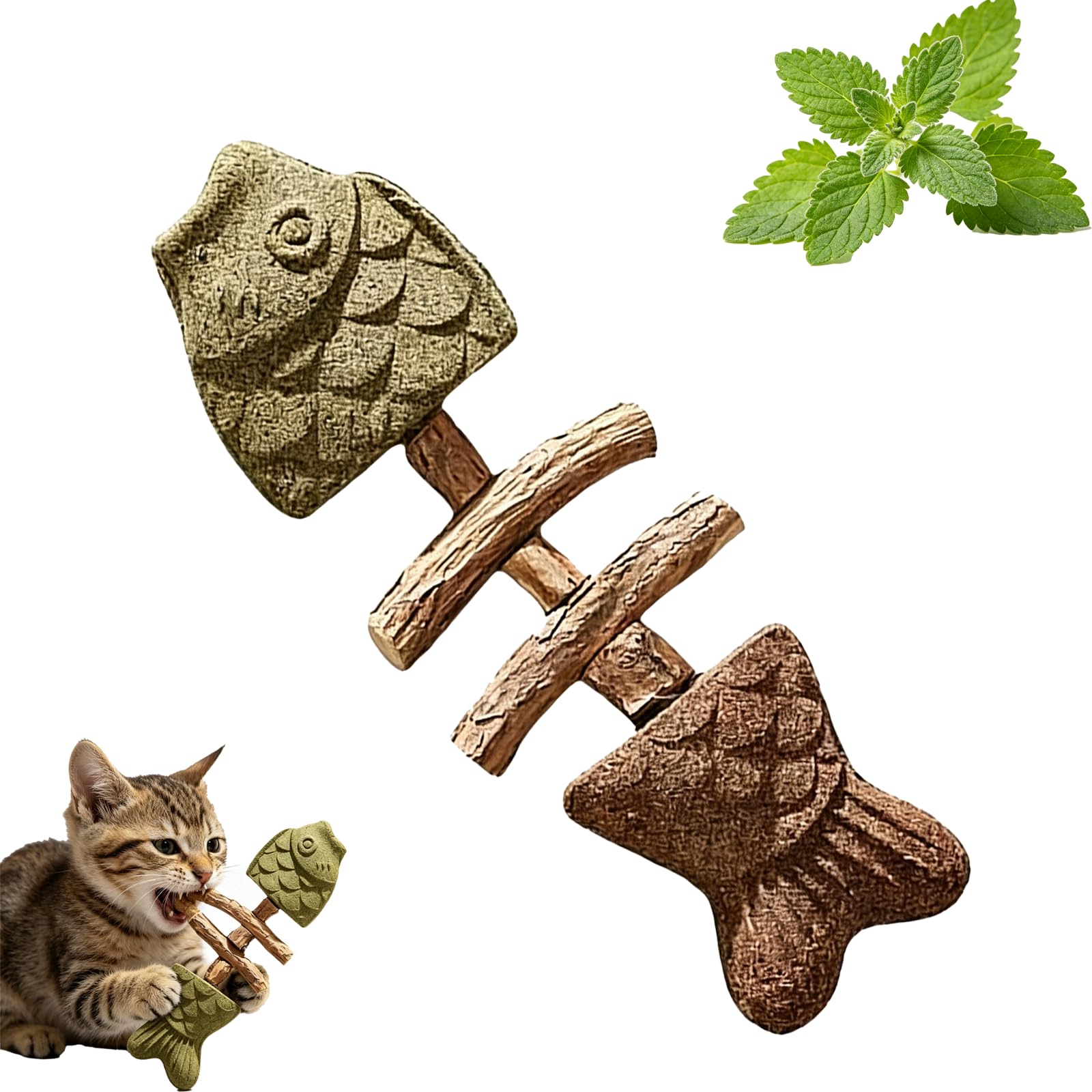 2026 New Creative Fish Bone Cat Dental Chew Toy, Kitten Teething Toys, Natural Catnip & Silvervine Teeth Cleaning Stick, Fish Bone Teether, Wooden Kitten Teether For Teething (Mixed Flavor,1PC)