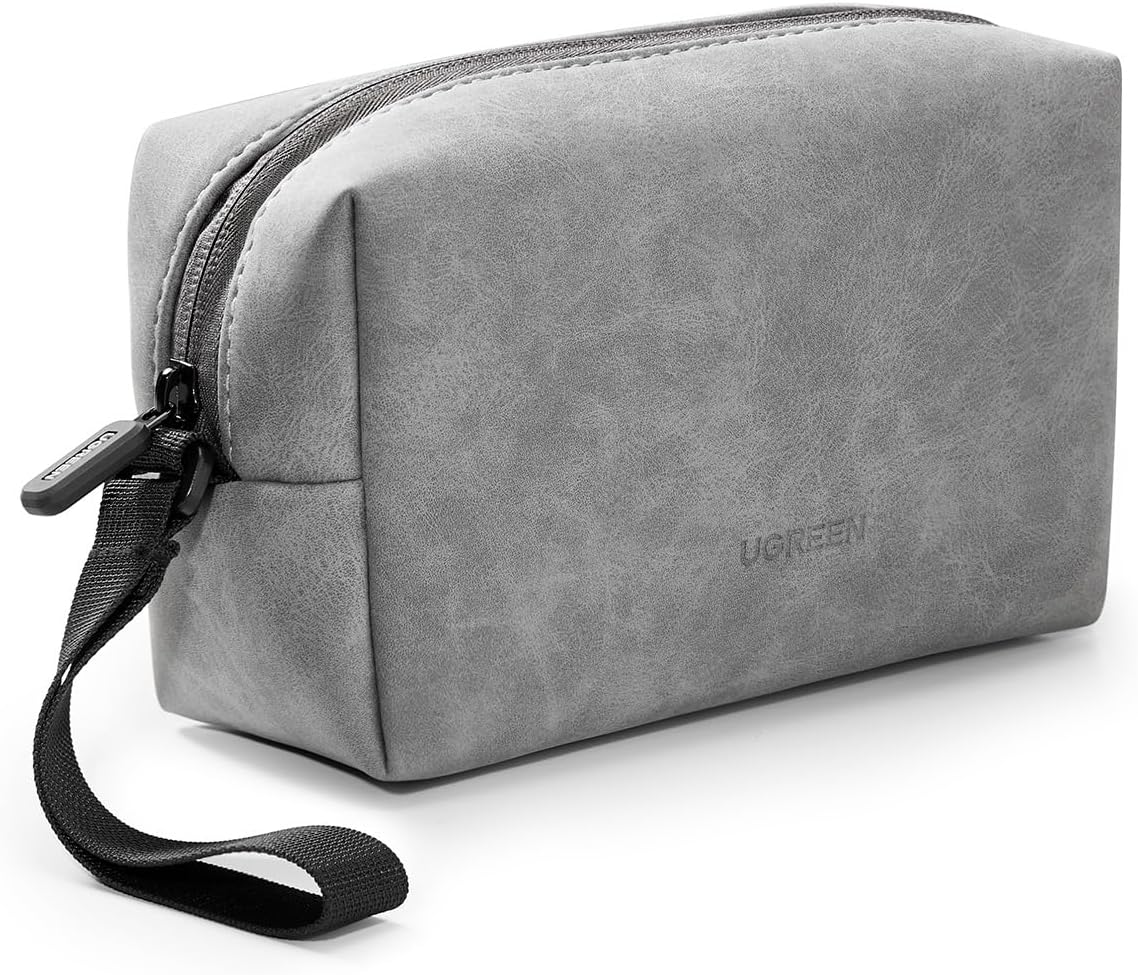 – UGREEN Hard Drive Bag, Digital Storage Leather Bag, Electronic Accessories Gadget Organizer Case with Grid Layered, Travel Gear Storage Carrying Sleeve Pouch for USB Cable, Earphones, Power Banks