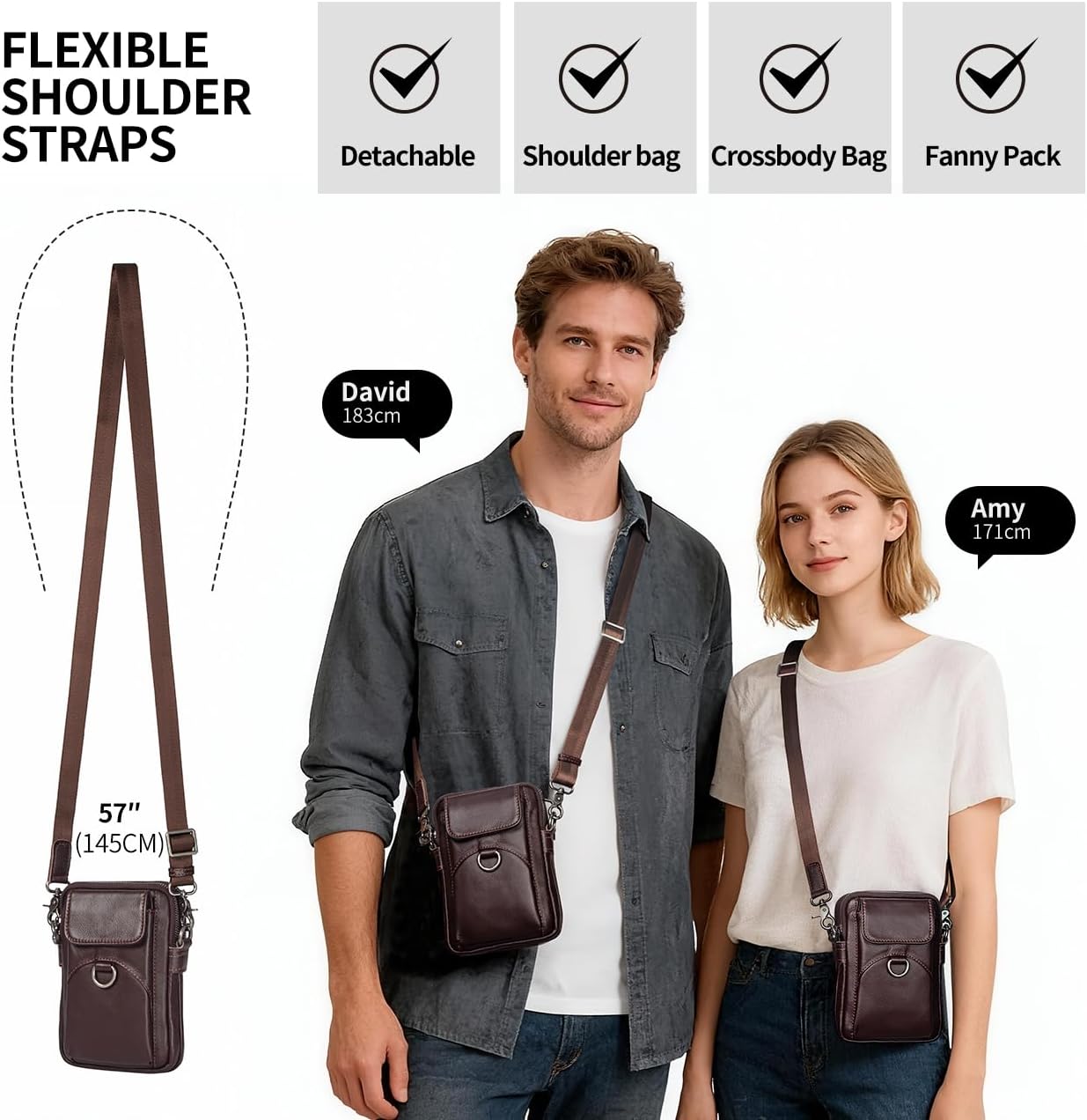 Augus Genuine Leather Small Crossbody Bag Cell Phone Messenger Purse Shoulder Waist Bag for Daily Use for Women and Men