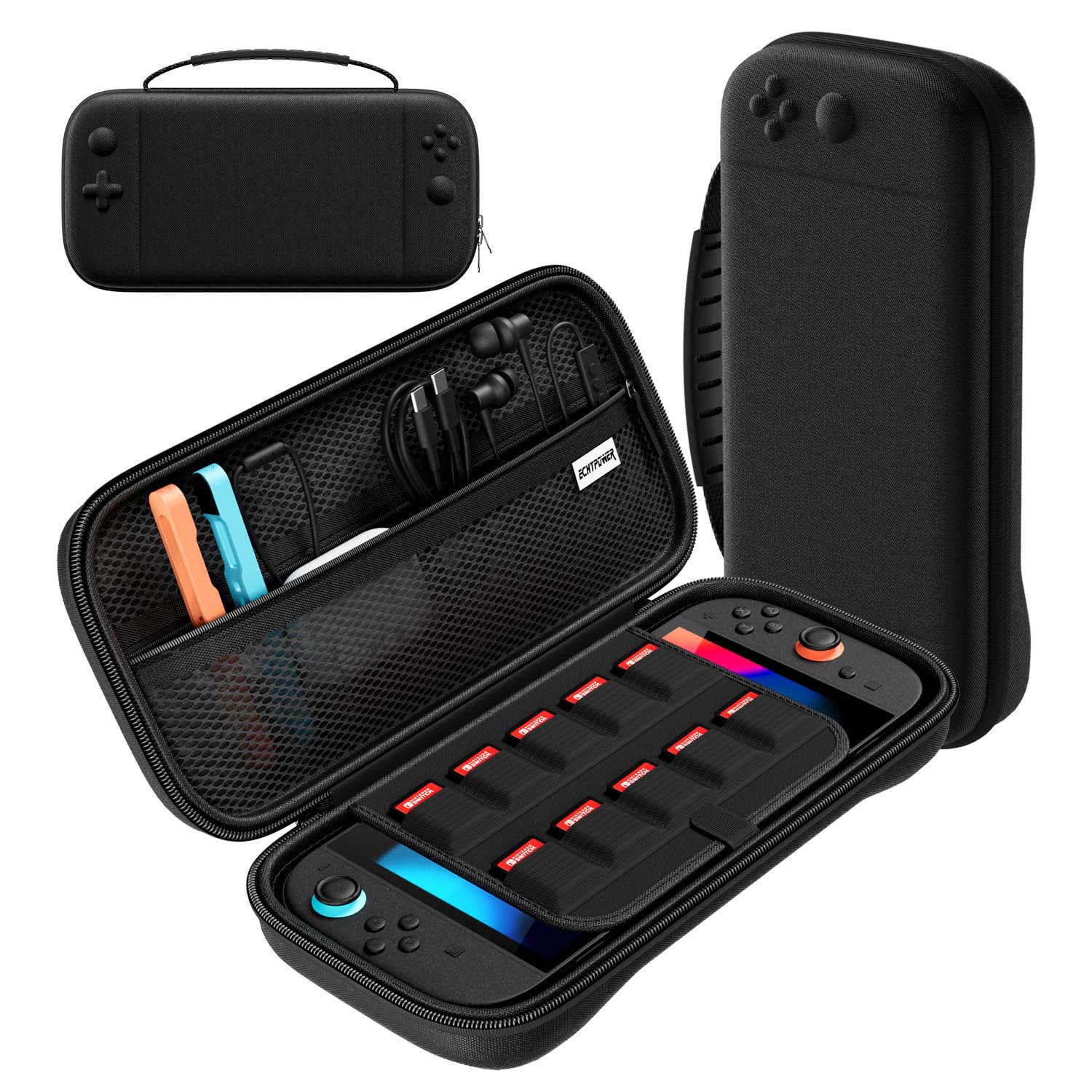 ECHTPower Carrying Case for Nintendo Switch 2 (2025), Slim Hard Travel Case for Switch 2 Console & Accessories, Lightweight Ballistic Nylon Shell, 10 Game Slots, Soft Lining, Black