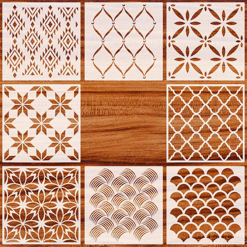 ZSUIQIN 8 Pcs Drawing Painting Stencils, for Scrapbooking & Furniture