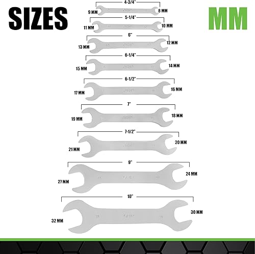 Miniatura 2 de GRIP - Juego de llaves métricas superfinas de extremo abierto, 9 piezas, grosor de 1/8 pulgadas, tamaños 0.315 x 0.354 in, 0.394 x 0.433 in, 0.472 x