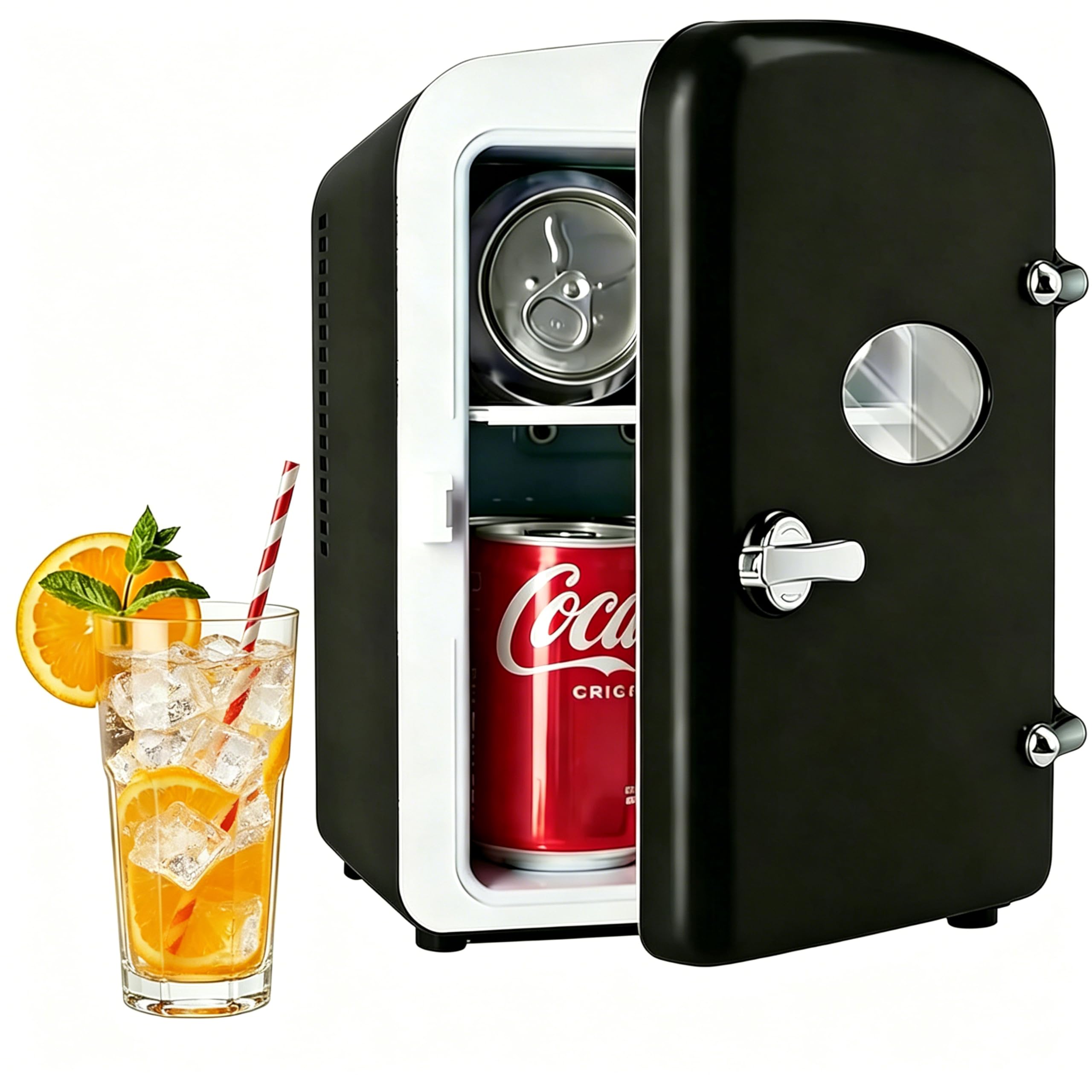 Simple Deluxe 6L/9 Can Mini Fridge with Observation 0.2 cu ft Compact Fridge Black